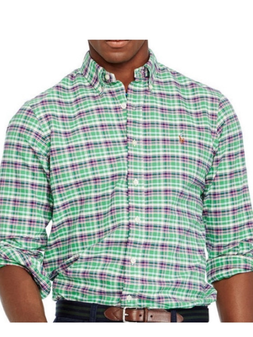 POLO Ralph Lauren Plaid Button Down Shirt Green Large Blue Red Men’s
